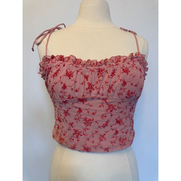 Motel Urban Outfitters  Kalsi Top in Love Bloom Pink Flock Top Size Small - Picture 4 of 6